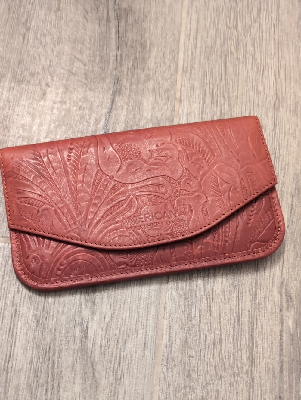 American Leather Co. embossed Leather Wallet Clutch
